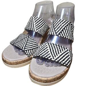 Bzees For Lifestride Resort Raffia Wedge Sandals Women's Sz 7.5 W Black White